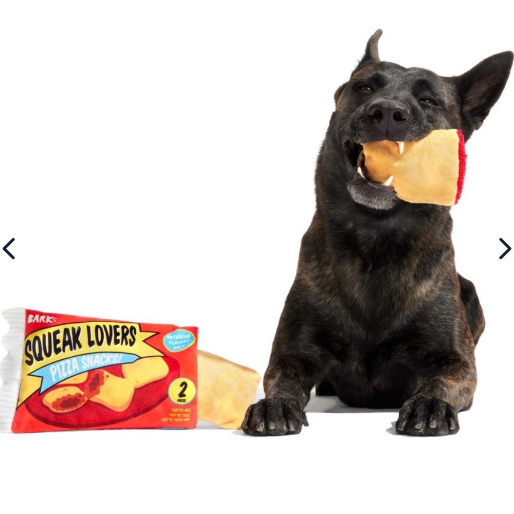 Bark Box Pizza snacks Dog Toy 3 part toy hide, squeak, crinkle NEW Pizza Rolls